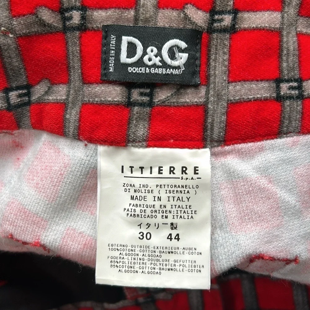 Dolce and Gabbana Velvet Pants Belt Check Print Red Checkered Womens Y2K D&G 10 - Picture 9 of 13